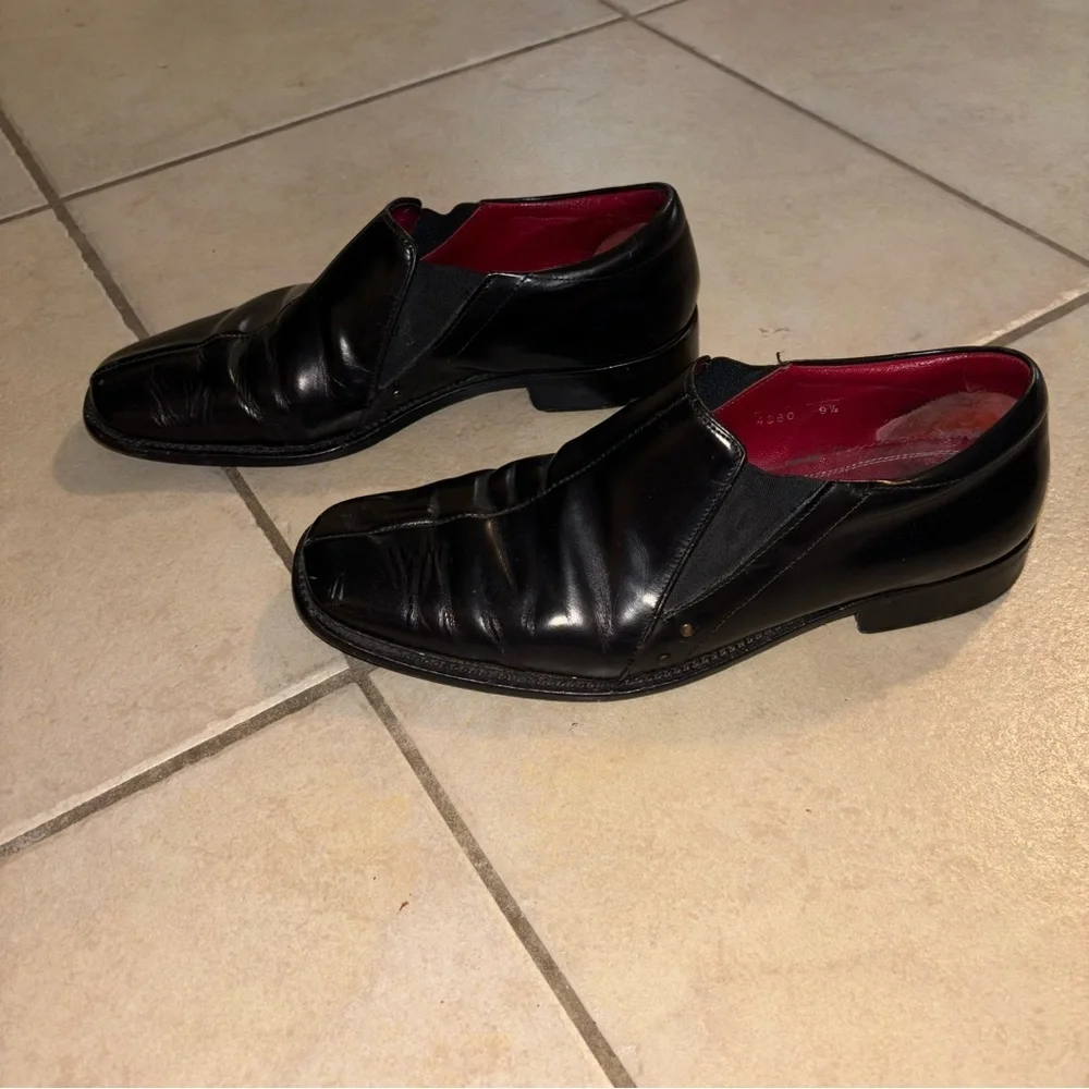 Gordon Rush Men's Black Leather Square Toe Slip-On Dress Shoes Size 9.5